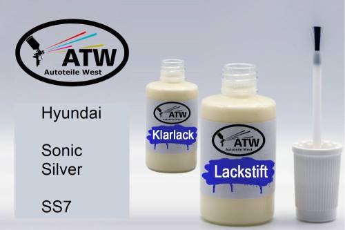 Hyundai, Sonic Silver, SS7: 20ml Lackstift + 20ml Klarlack - Set, von ATW Autoteile West.